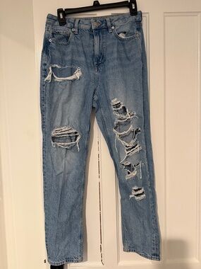 Women’s  Distressed Light Blue Ripped Mom Jeans